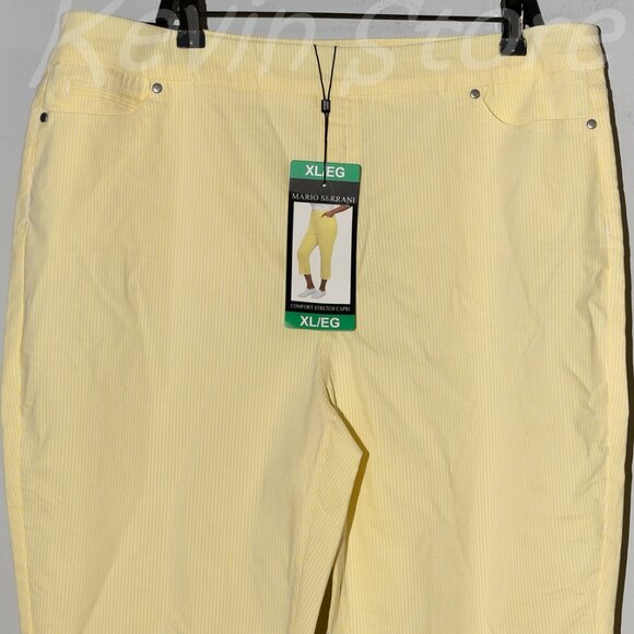 Yellow/White - Mario Serrani Women's Pull-On Capri - Picture 2 of 5